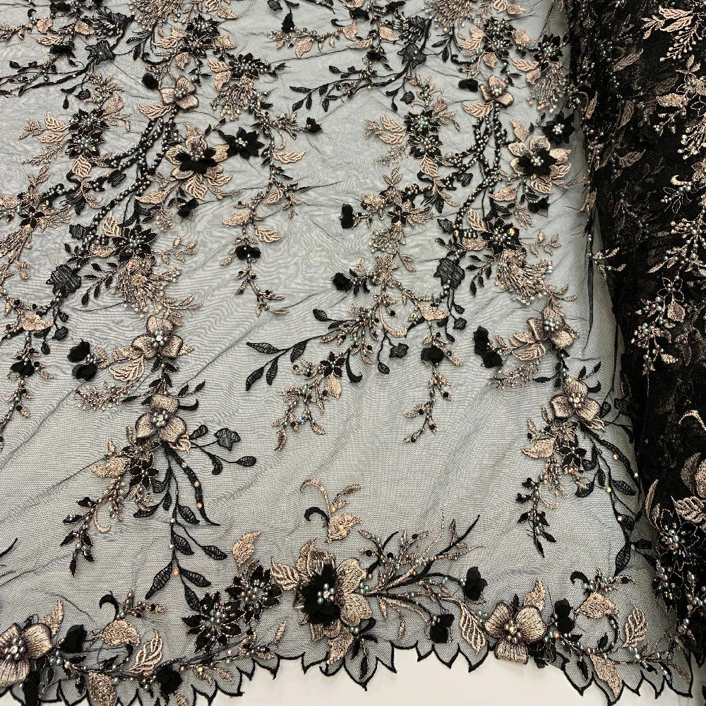 2020 Most Expensive Lace 3D Flowers/Floral Embroidery Beaded Mesh Lace Fabric With Beads And PearlsICEFABRICICE FABRICSBlack2020 Most Expensive Lace 3D Flowers/Floral Embroidery Beaded Mesh Lace Fabric With Beads And Pearls ICEFABRIC |Black