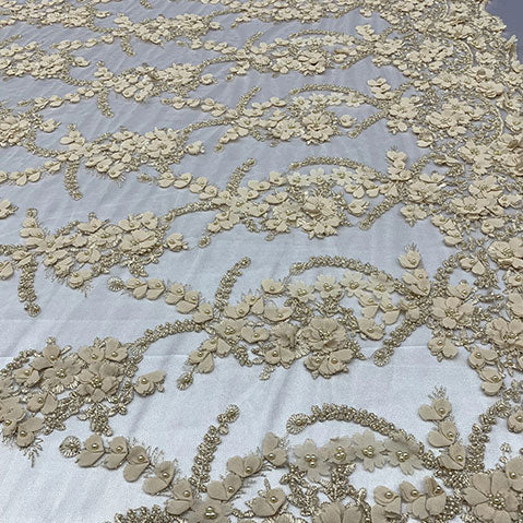 3D Beaded Flowers Bridal Embroidery Mesh Lace Fabric By The YardICEFABRICICE FABRICSLavender3D Beaded Flowers Bridal Embroidery Mesh Lace Fabric By The Yard ICEFABRIC |Champagne