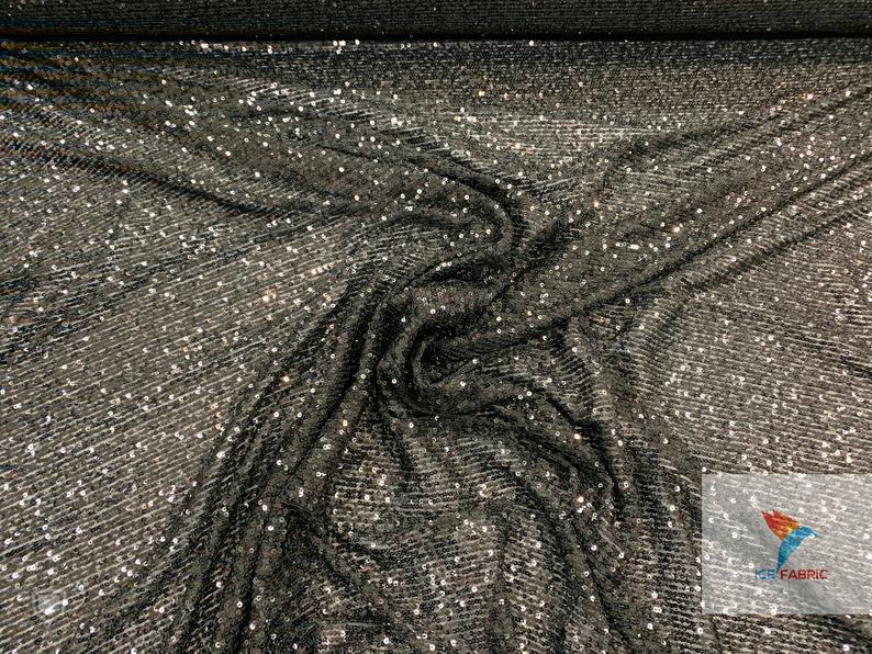 2 Way Stretch Shiny Mermaid All Over Sequin Fabric By The Yard Black