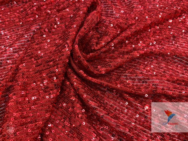 2 Way Stretch Shiny Mermaid All Over Sequin Fabric By The Yard Red