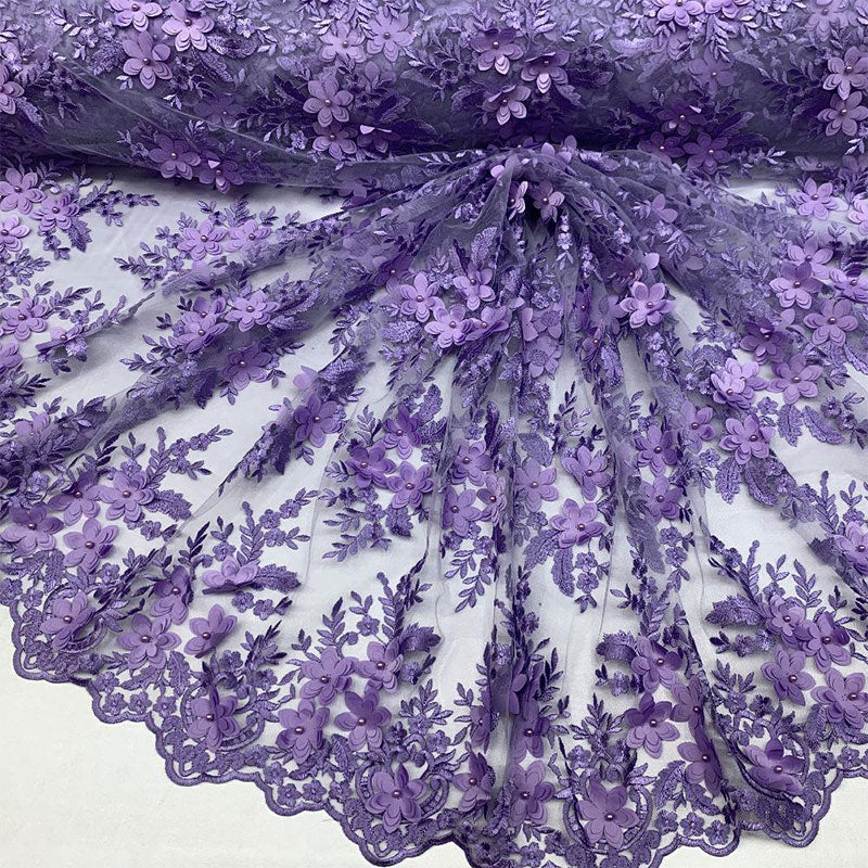 3D Flowers Embroidered Bridal Beaded Mesh Lace Wedding FabricICEFABRICICE FABRICSLavender3D Flowers Embroidered Bridal Beaded Mesh Lace Wedding Fabric ICEFABRIC |Lavender