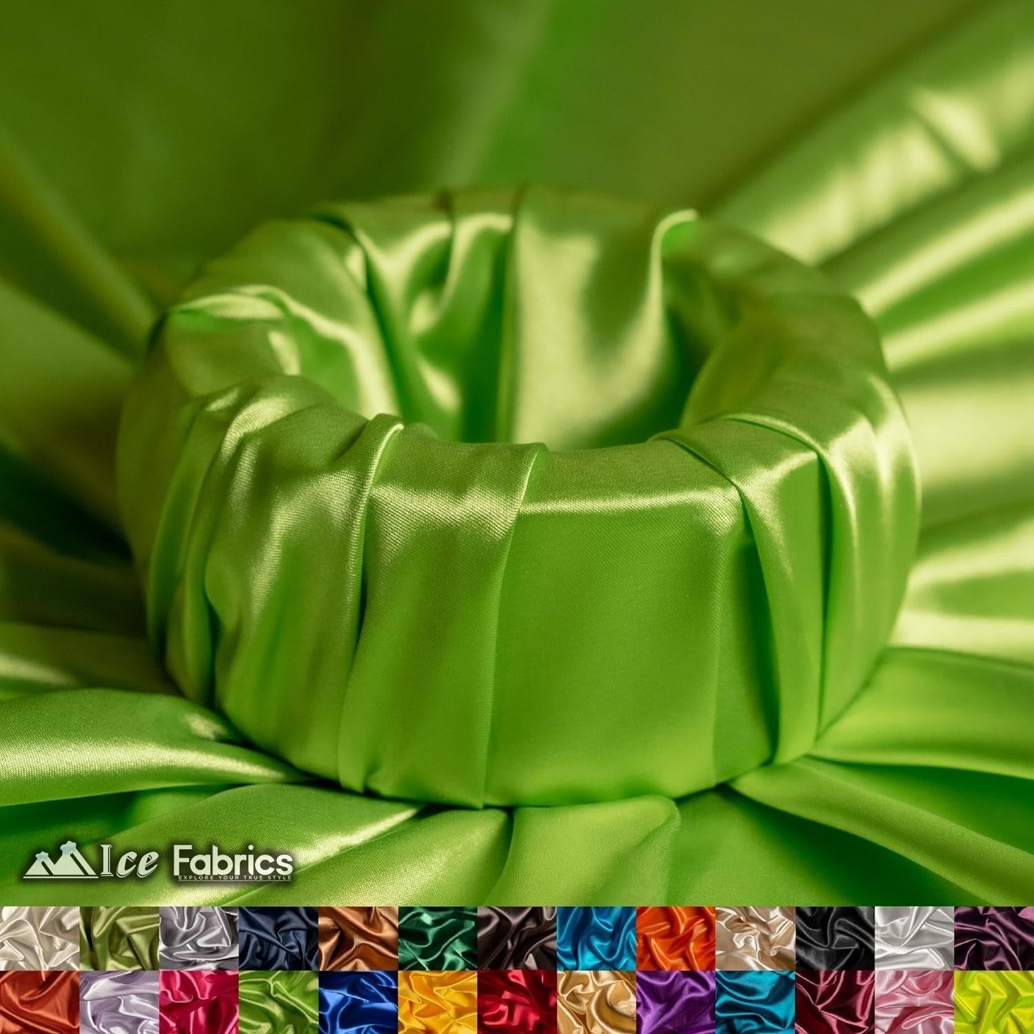 New Shiny Lime Green Charmeuse Stretch Satin FabricICE FABRICSICE FABRICSBy The Yard (60" Wide)New Shiny Lime Green Charmeuse Stretch Satin Fabric