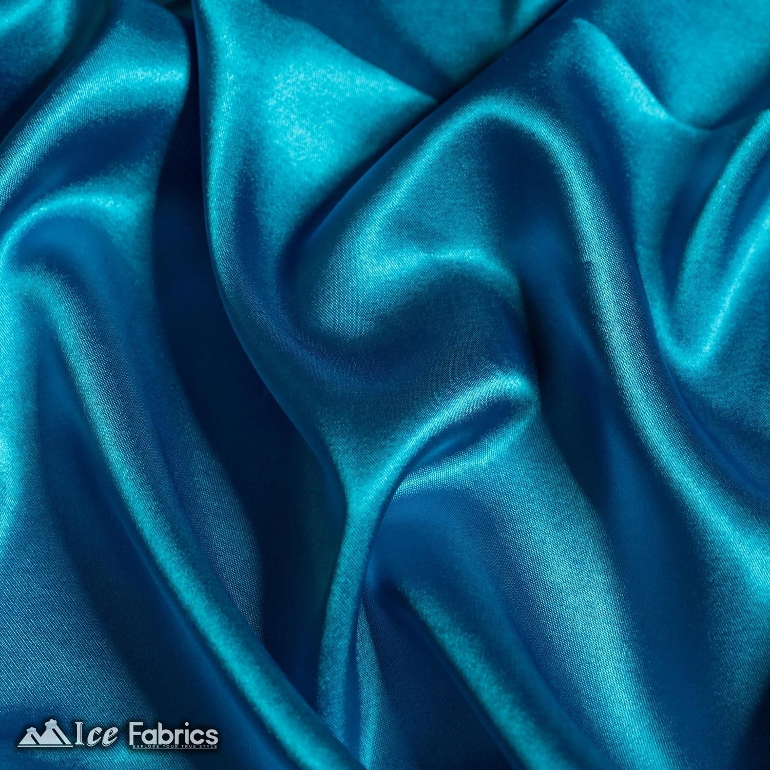 New Shiny Turquoise Charmeuse Stretch Satin FabricICE FABRICSICE FABRICSBy The Yard (60" Wide)New Shiny Turquoise Charmeuse Stretch Satin Fabric
