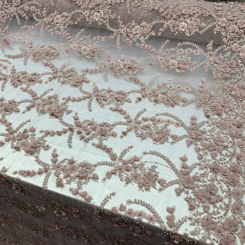 3D Beaded Flowers Bridal Embroidery Mesh Lace Fabric By The YardICEFABRICICE FABRICSDusty Rose3D Beaded Flowers Bridal Embroidery Mesh Lace Fabric By The Yard ICEFABRIC |Dusty Rose