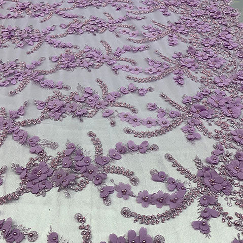 3D Beaded Flowers Bridal Embroidery Mesh Lace Fabric By The YardICEFABRICICE FABRICSTurquoise3D Beaded Flowers Bridal Embroidery Mesh Lace Fabric By The Yard ICEFABRIC |Lavender
