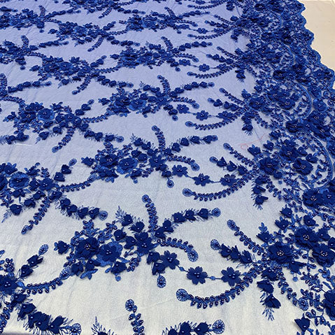 3D Beaded Flowers Bridal Embroidery Mesh Lace Fabric By The YardICEFABRICICE FABRICSRoyal Blue3D Beaded Flowers Bridal Embroidery Mesh Lace Fabric By The Yard ICEFABRIC |Royal Blue