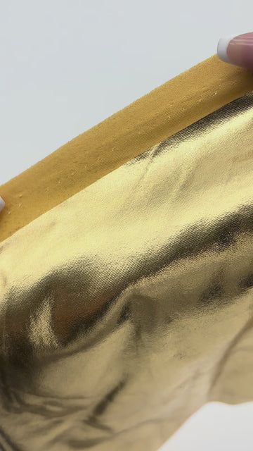 slim fit dress slacks Gold 4 Way Stretch Shiny Foil Spandex Fabric by The Yard