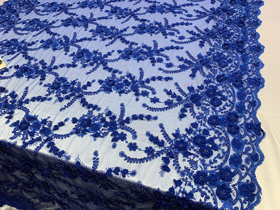 3D Beaded Flowers Bridal Embroidery Mesh Lace Fabric By The YardICEFABRICICE FABRICSRed3D Beaded Flowers Bridal Embroidery Mesh Lace Fabric By The Yard ICEFABRIC |Royal Blue