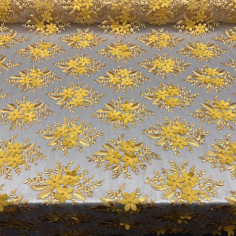 3D Flowers Embroidered Bridal Beaded Mesh Lace Wedding FabricICEFABRICICE FABRICSYellow3D Flowers Embroidered Bridal Beaded Mesh Lace Wedding Fabric ICEFABRIC |Yellow