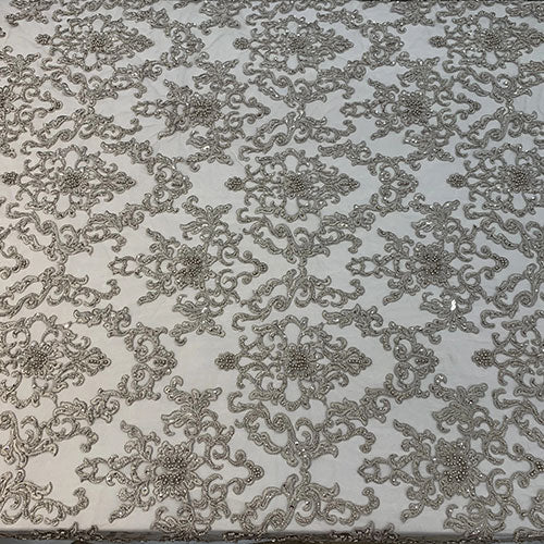 Deluxe Heavy Embroidered Glass Beaded Mesh Lace Fabric For Wedding, Gowns ICEFABRIC Taupe