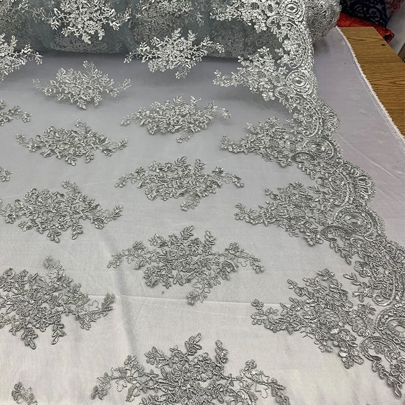 French Design Floral Mesh Lace Embroidery FabricICEFABRICICE FABRICSGrayFrench Design Floral Mesh Lace Embroidery Fabric ICEFABRIC Gray