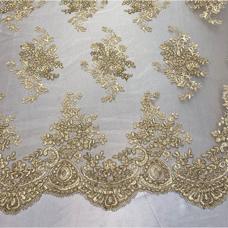 French Design Floral Mesh Lace Embroidery FabricICEFABRICICE FABRICSGrayFrench Design Floral Mesh Lace Embroidery Fabric ICEFABRIC Gold