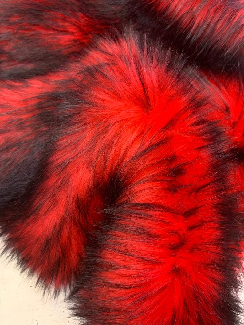 Faux Fur fake red on black Frosted tips fabric 60 Wide sold by the yard