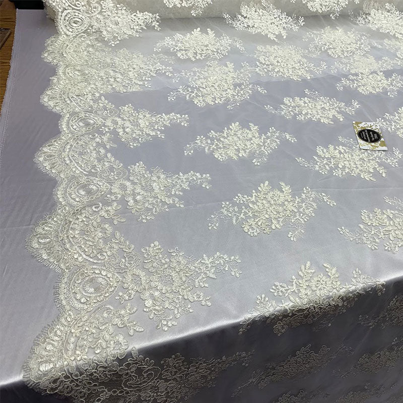 French Design Floral Mesh Lace Embroidery FabricICEFABRICICE FABRICSIvoryFrench Design Floral Mesh Lace Embroidery Fabric ICEFABRIC Ivory