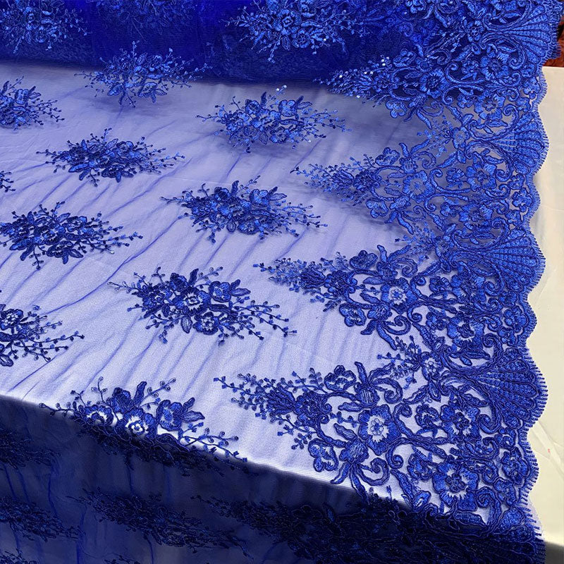 Hand Made Mesh Floral Lace Embroidery Fabric By The Yard ICEFABRIC Royal Blue