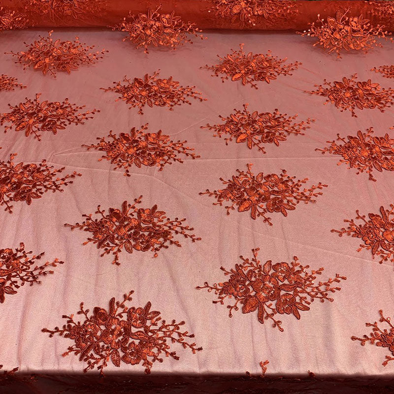 Hand Made Mesh Floral Lace Embroidery Fabric By The Yard ICEFABRIC Red
