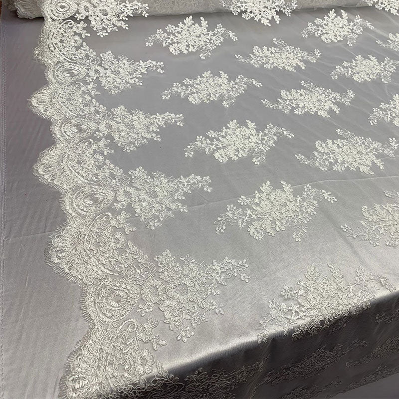 French Design Floral Mesh Lace Embroidery FabricICEFABRICICE FABRICSLight BrownFrench Design Floral Mesh Lace Embroidery Fabric ICEFABRIC White