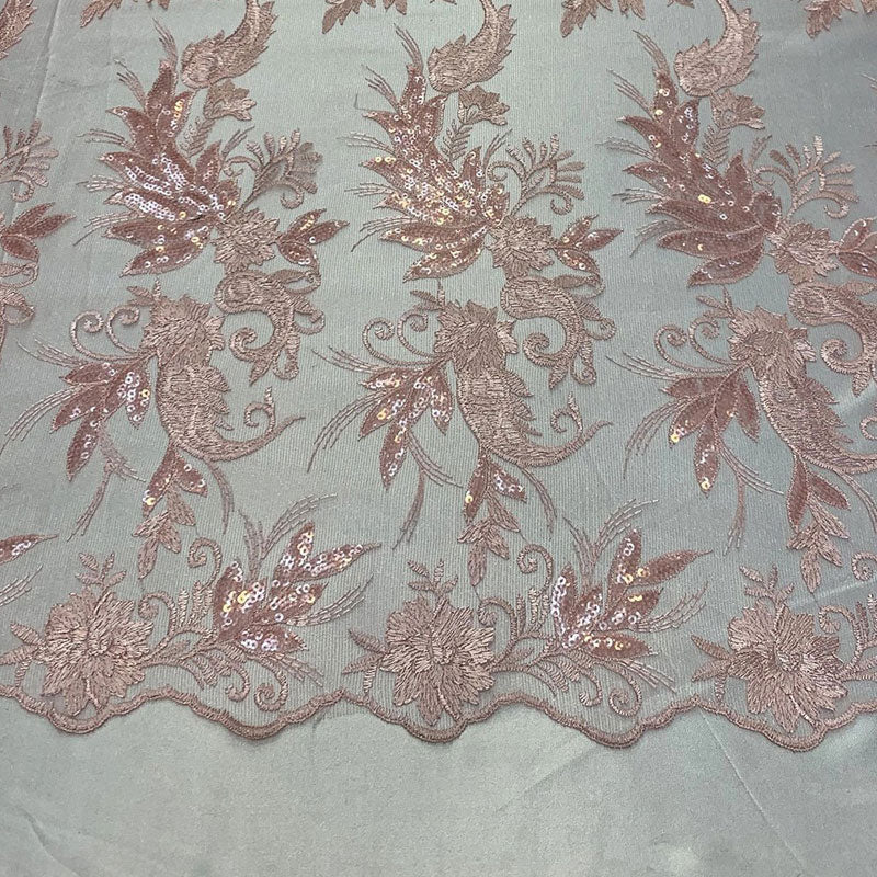Handmade Floral Mesh Lace Embroidered Fabric By The Yard ICEFABRIC Pink