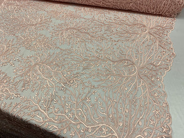 Tree Design Embroidered Floral Mesh Lace Fabric