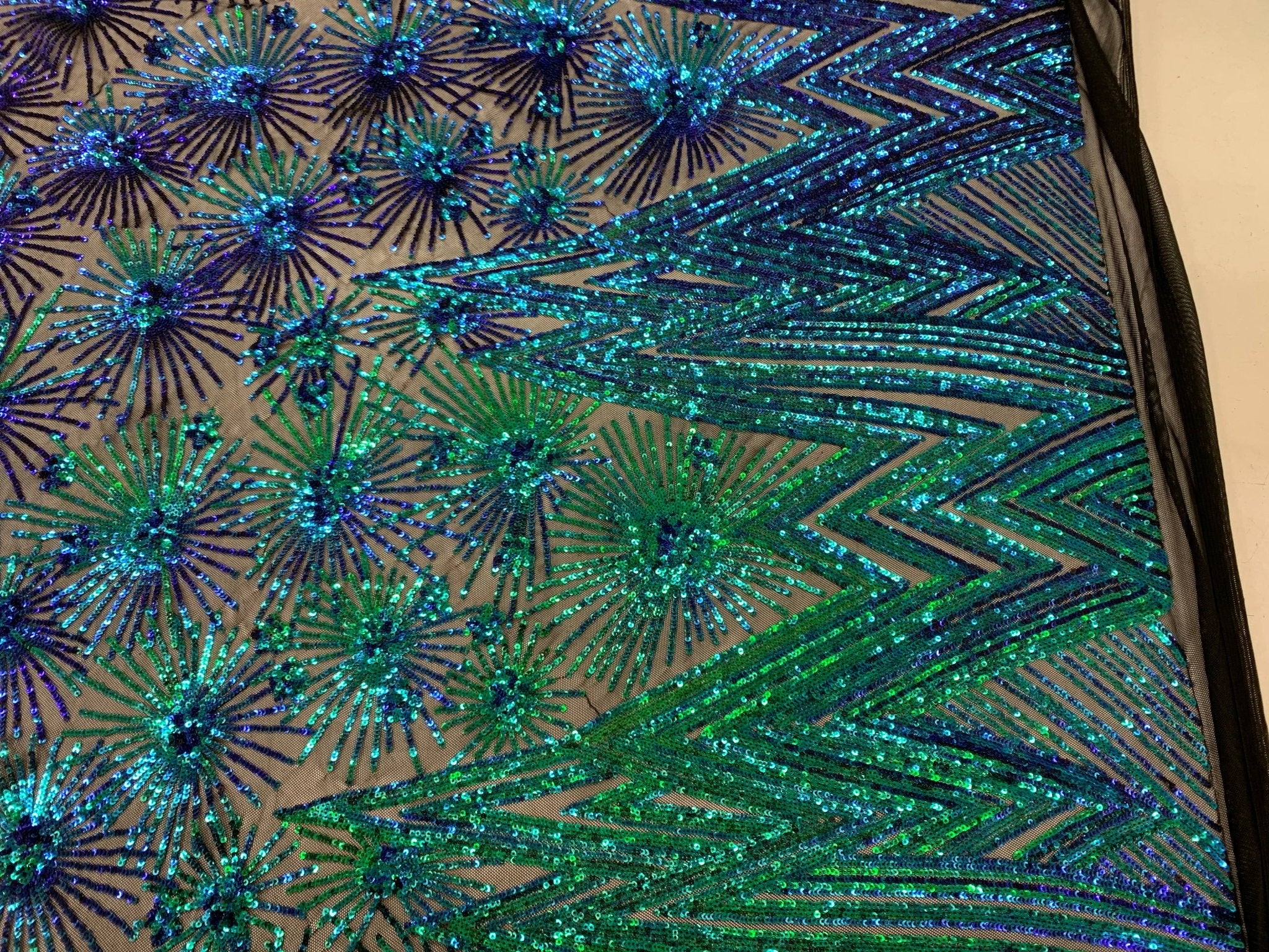 4 Way Stretch Iridescent Geometric Sequin Embroidered Mesh Lace FabricICEFABRICICE FABRICSGreen IridescentBy The Yard (58" Wide)4 Way Stretch Iridescent Geometric Sequin Embroidered Mesh Lace Fabric ICEFABRIC |Green Iridescent