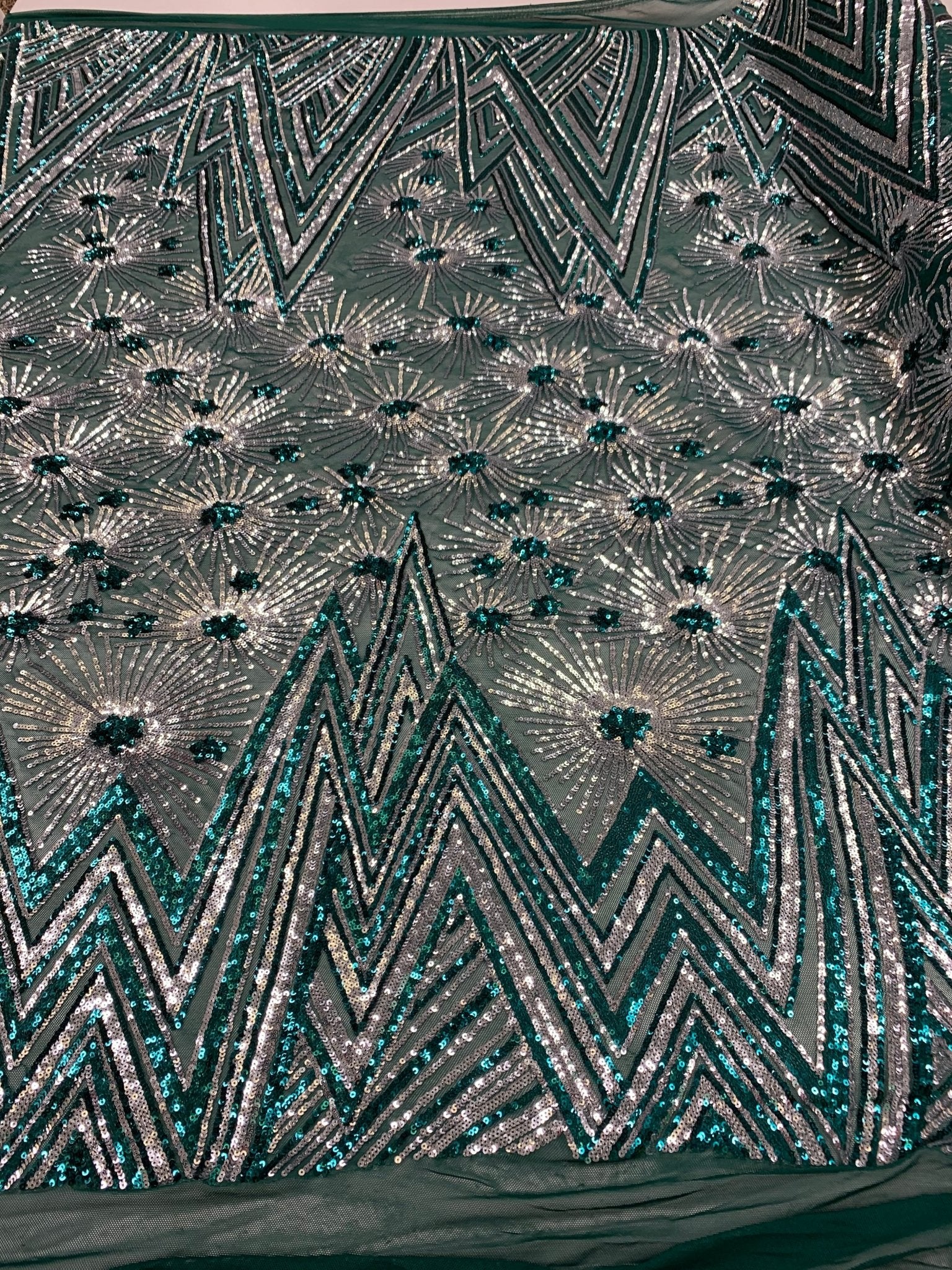 4 Way Stretch Iridescent Geometric Sequin Embroidered Mesh Lace FabricICEFABRICICE FABRICSHunter Green IridescentBy The Yard (58" Wide)4 Way Stretch Iridescent Geometric Sequin Embroidered Mesh Lace Fabric ICEFABRIC |Hunter Green Iridescent