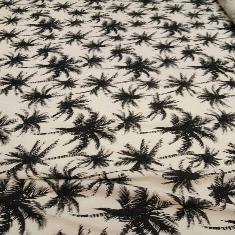 Soft Tropical Black & Blue Palm Trees Patterns Rayon Challis Fabric Sold By The Yard ICEFABRIC