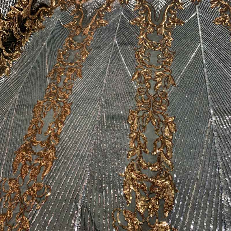 New Embroidery 4 Way Stretch Sequins Lace On Mesh Fabric ICEFABRIC