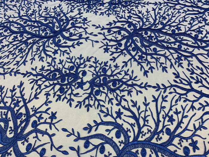 Tree Design Floral Embroidered Mesh Lace Fabric Sold By The YardICEFABRICICE FABRICSRoyal BlueTree Design Floral Embroidered Mesh Lace Fabric Sold By The Yard ICEFABRIC