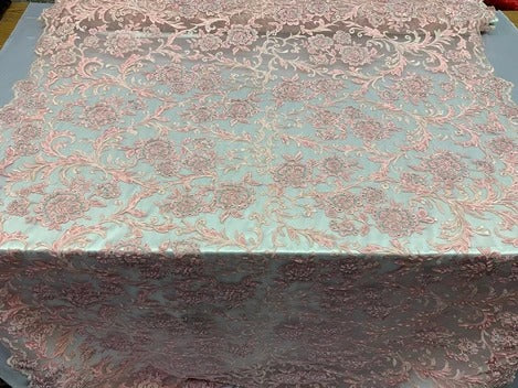 Hand Beaded Lace Fabric - Embroidery Floral Lace With Sequins And Flowers ICE FABRICS Dusty Rose