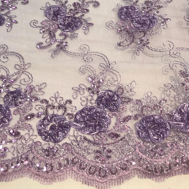 Embroidered Mesh Lace Flower Design With Sequins FabricICEFABRICICE FABRICSLavenderEmbroidered Mesh Lace Flower Design With Sequins Fabric ICEFABRIC Lavender