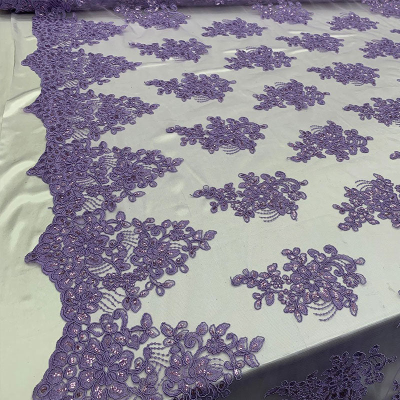 Embroidered Mesh lace Floral Design Fabric With Sequins By The Yard ICEFABRIC Lavender
