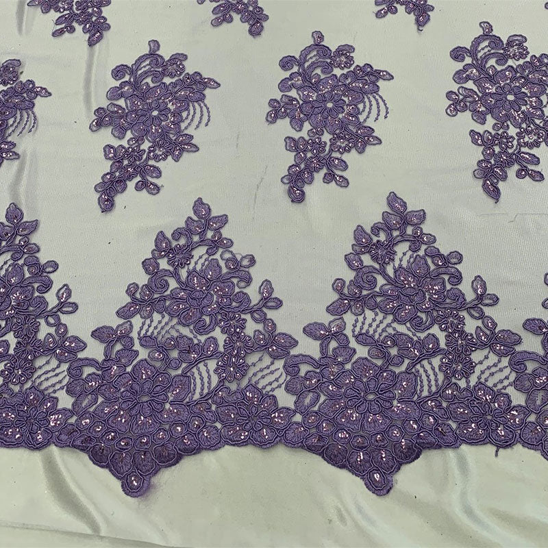 Embroidered Mesh lace Floral Design Fabric With Sequins By The Yard ICEFABRIC Lavender