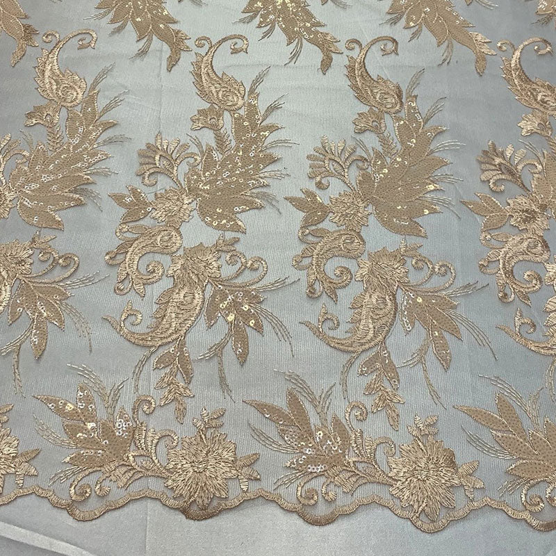 Handmade Floral Mesh Lace Embroidered Fabric By The Yard ICEFABRIC Peach
