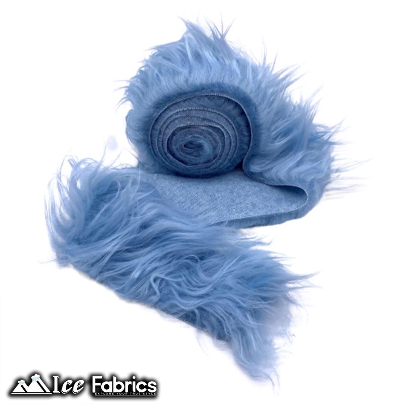 Shaggy Mohair Strips Ribbon Faux Fur Fabric Pre Cut Roll ICE FABRICS Baby Blue