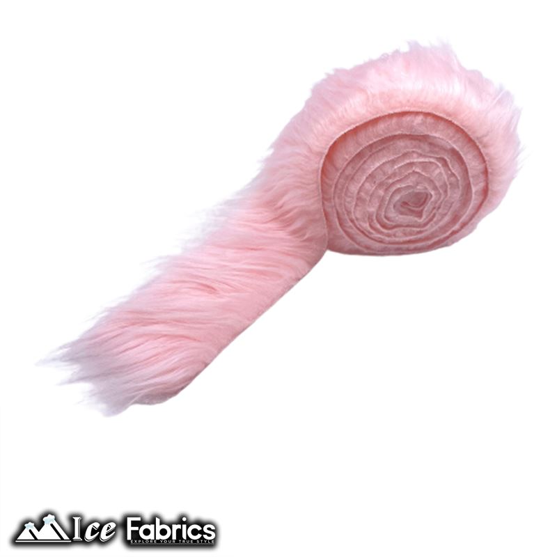 Shaggy Mohair Strips Ribbon Faux Fur Fabric Pre Cut Roll ICE FABRICS Baby Pink