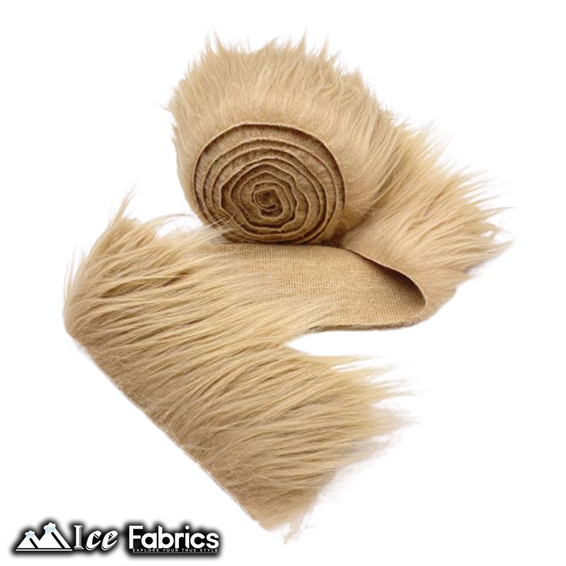 Shaggy Mohair Strips Ribbon Faux Fur Fabric Pre Cut Roll ICE FABRICS Beige