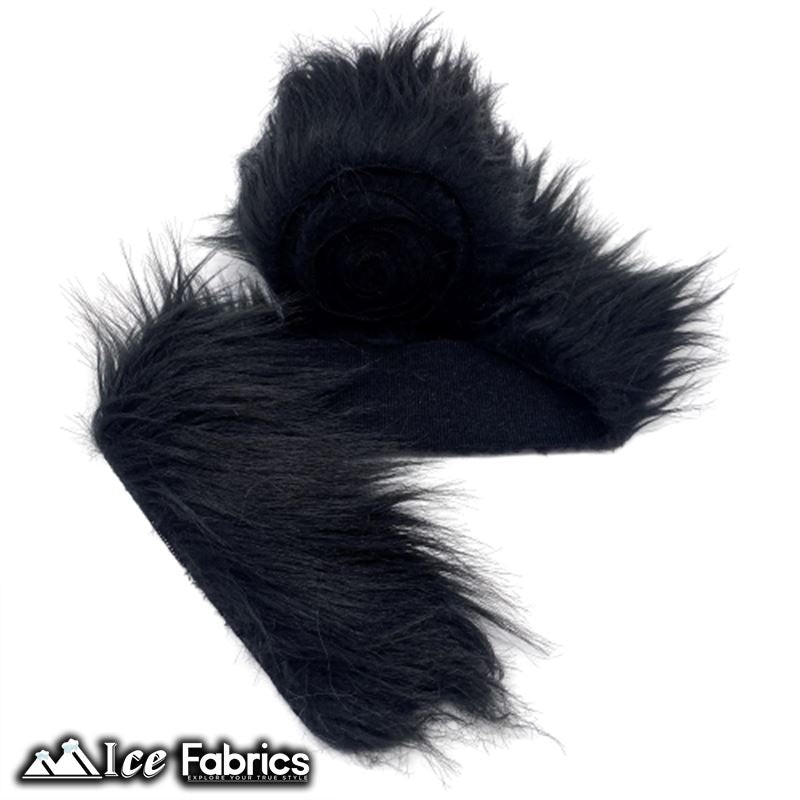 Shaggy Mohair Strips Ribbon Faux Fur Fabric Pre Cut Roll ICE FABRICS Black