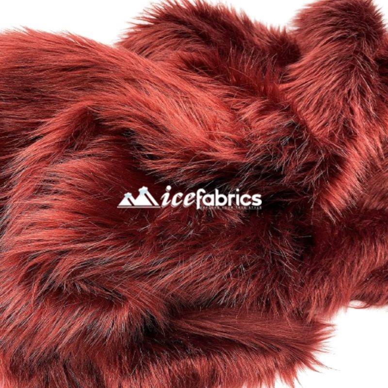 Shaggy Mohair Long Pile Faux Fur Fabric By The Yard ICE FABRICS Burgundy