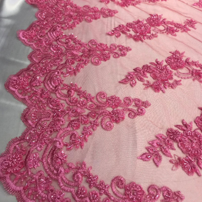 Floral Embroidered Bridal Wedding Beaded Mesh Lace FabricICEFABRICICE FABRICSTeal GreenFloral Embroidered Bridal Wedding Beaded Mesh Lace Fabric ICEFABRIC Candy Pink