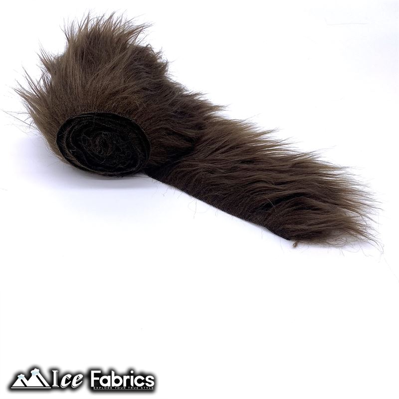 Shaggy Mohair Strips Ribbon Faux Fur Fabric Pre Cut Roll ICE FABRICS Dark Brown