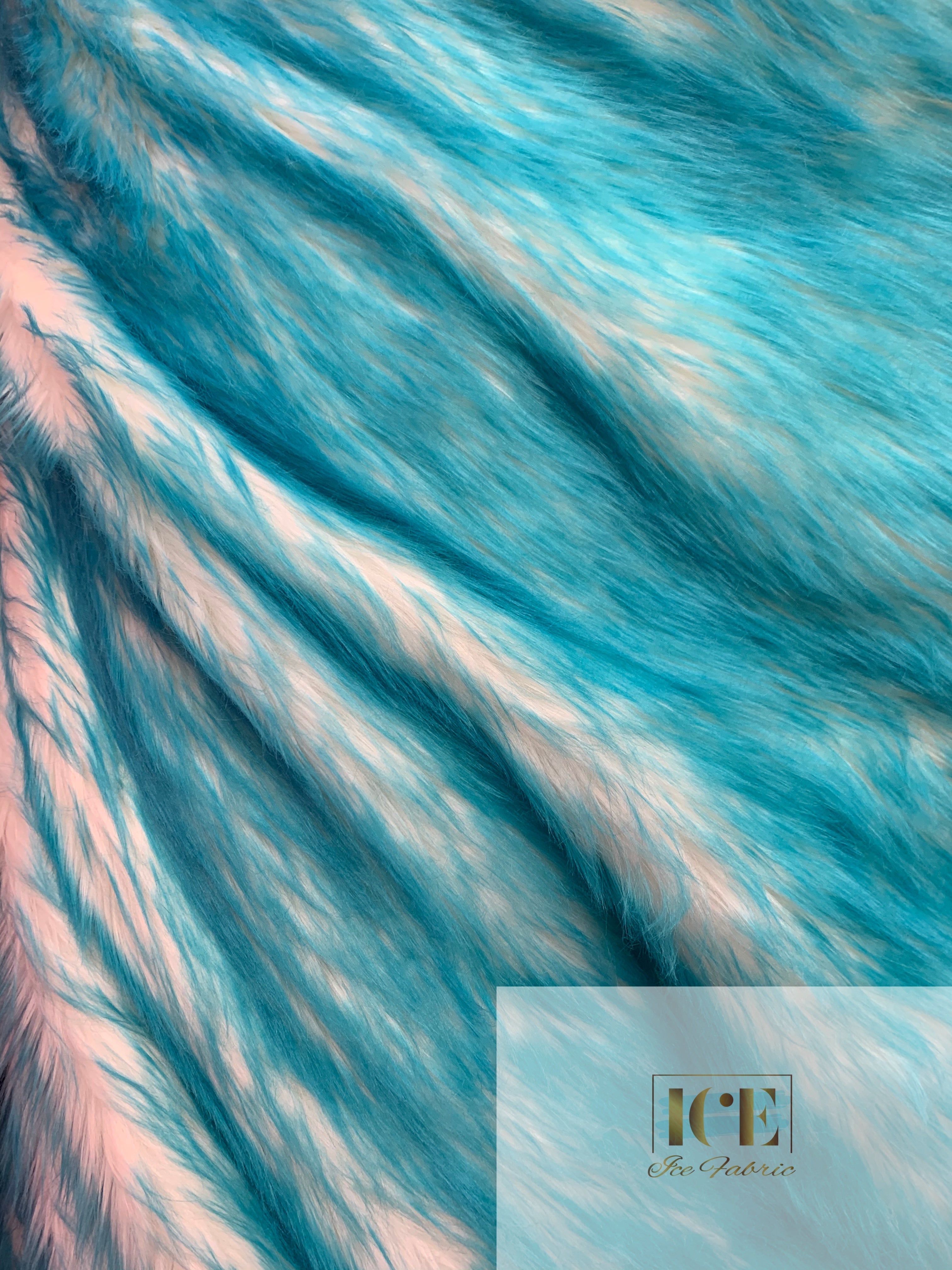 Canadian Fox Fake Animal Faux Fur Fabric ICEFABRIC Turquoise