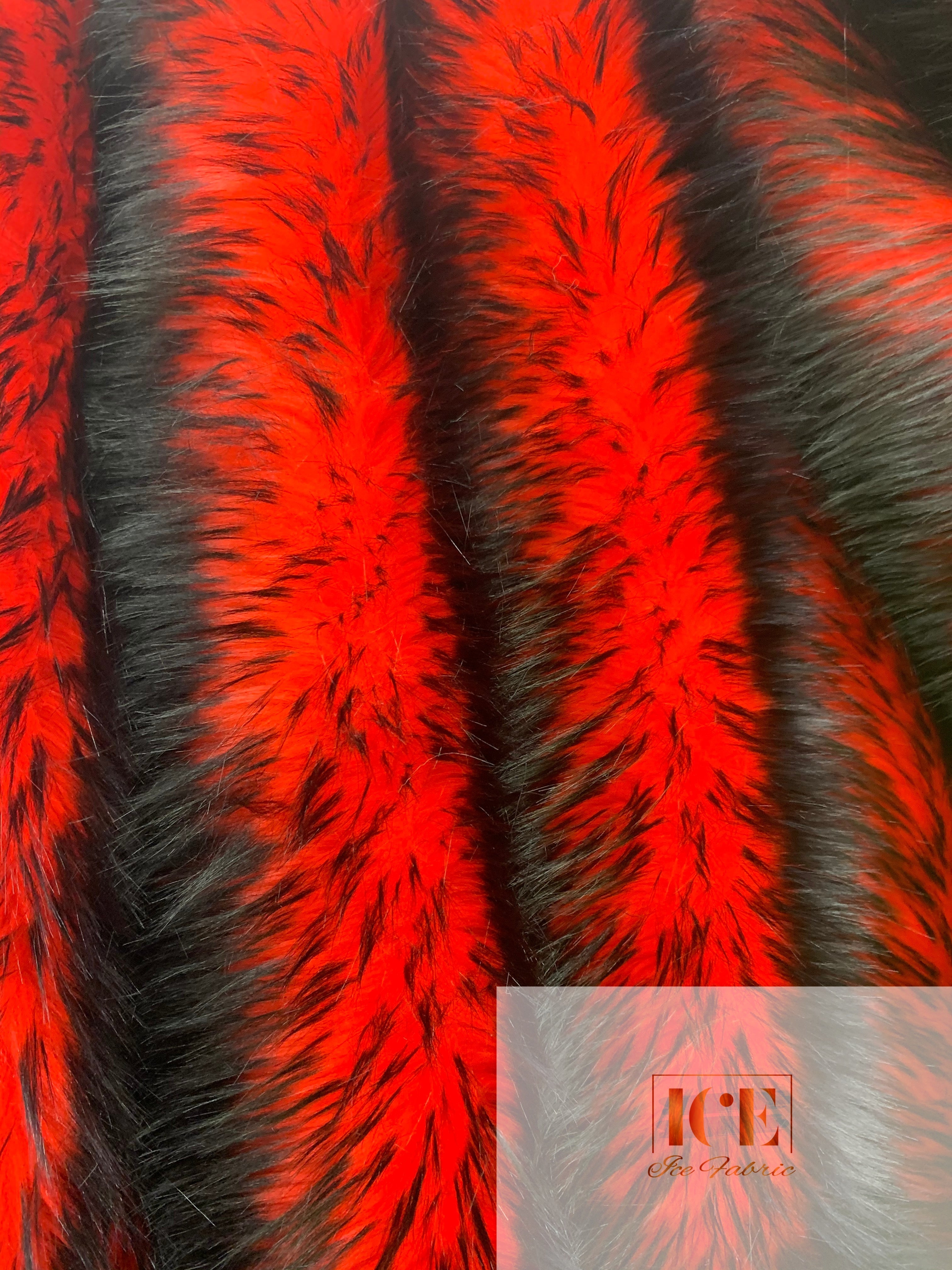 Canadian Fox Fake Animal Faux Fur Fabric ICEFABRIC Red and Black