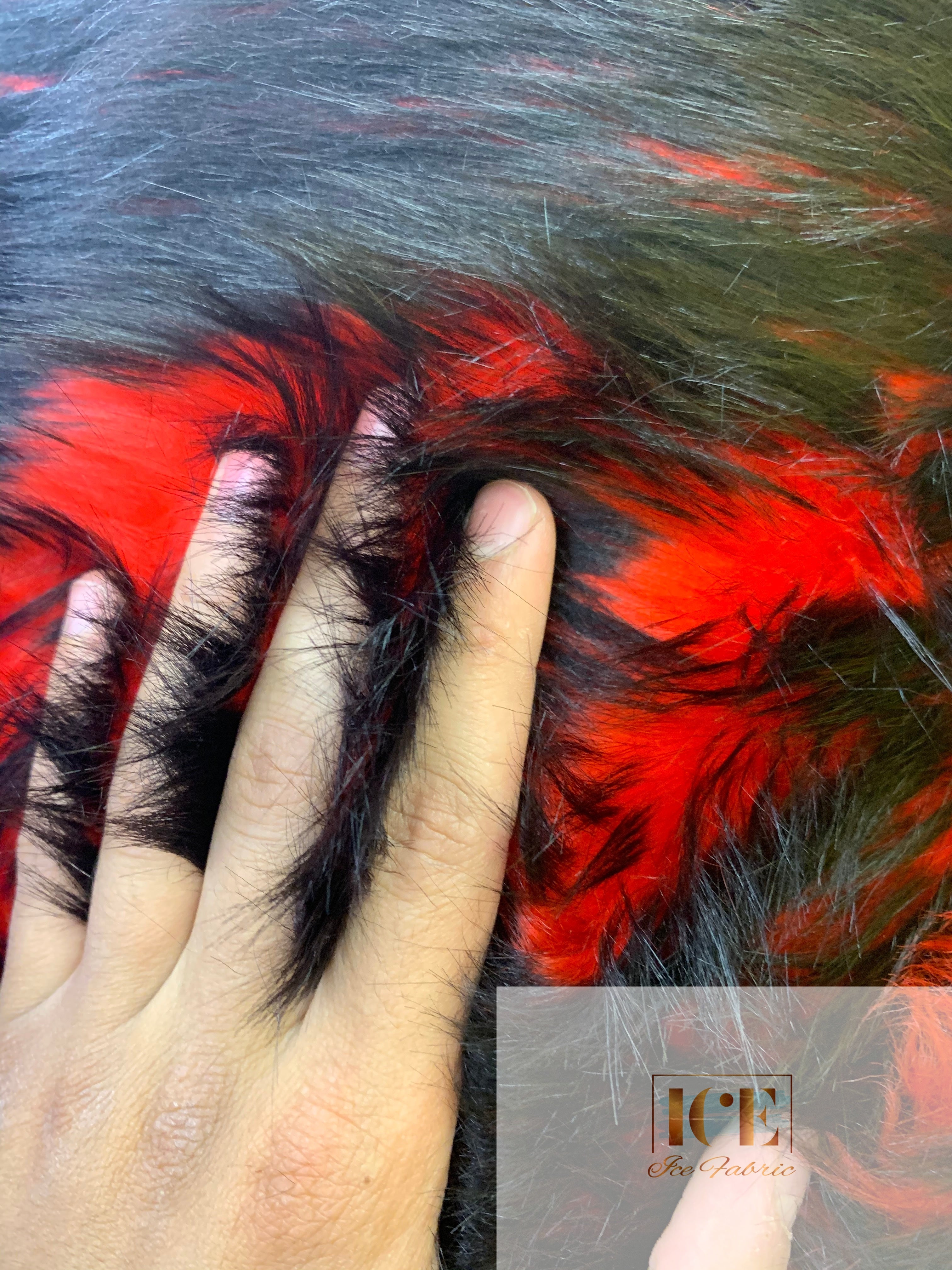 Canadian Fox Fake Animal Faux Fur Fabric ICEFABRIC Red and Black