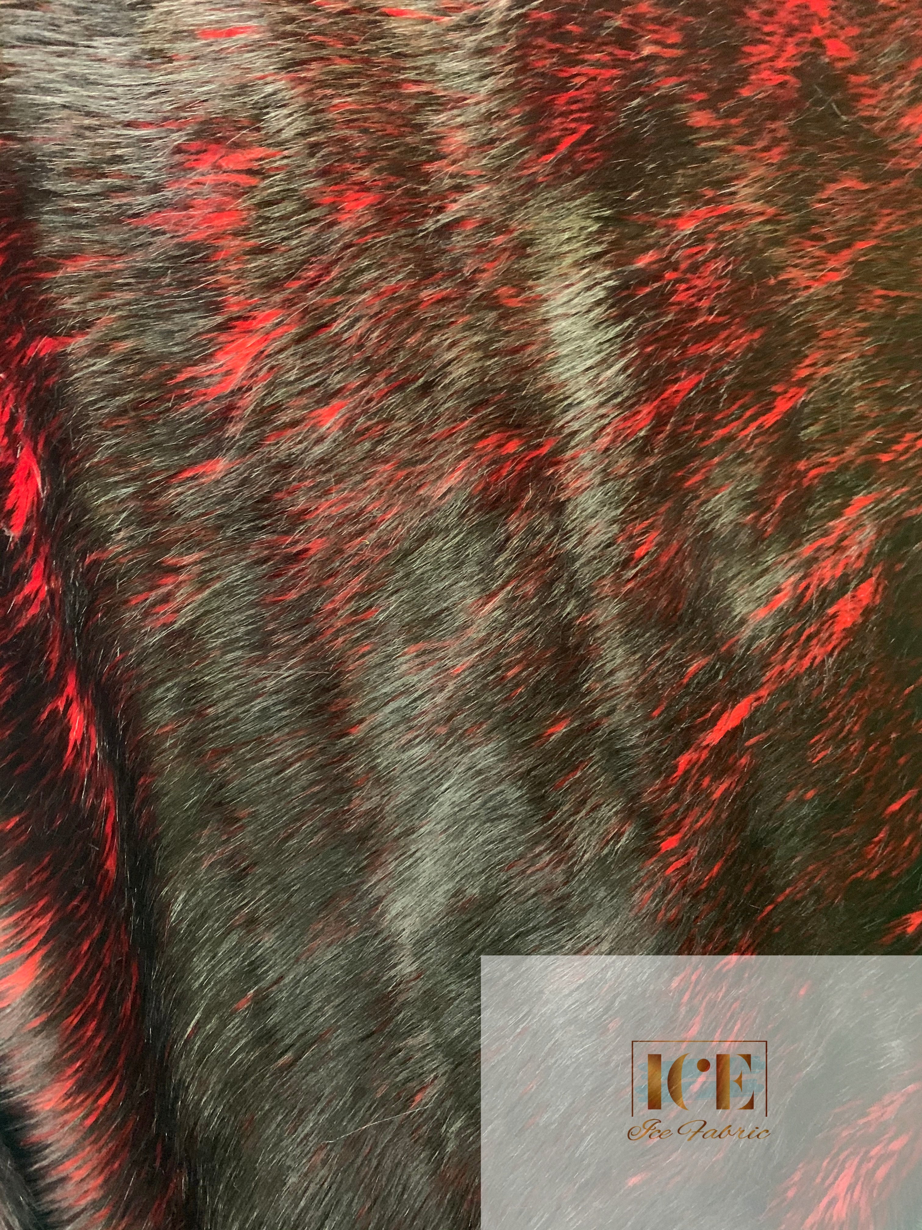 Canadian Fox 2 Tone Shaggy Long Pile Faux Fur Fabric For Blankets, Costumes, Bed SpreadICEFABRICICE FABRICSRed and BlackBy The Yard (60 inches Wide)Canadian Fox 2 Tone Shaggy Long Pile Faux Fur Fabric For Blankets, Costumes, Bed Spread ICEFABRIC Red and Black