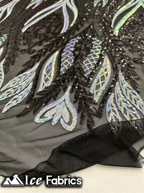 Lucy Damask Sequin Fabric on Spandex Mesh ICE FABRICS Iridescent Black White