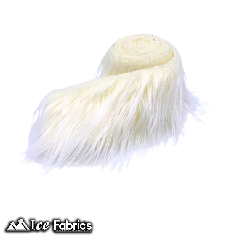 Shaggy Mohair Strips Ribbon Faux Fur Fabric Pre Cut Roll ICE FABRICS Ivory