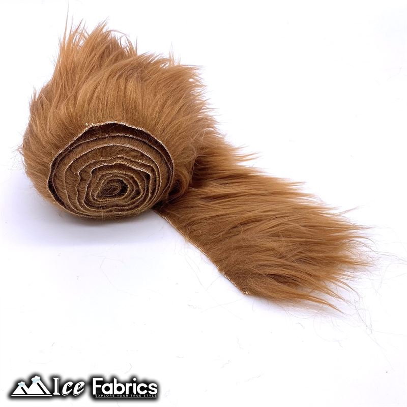 Ice Fabrics Shaggy Mohair Faux Fur Fabric Strips Ribbon, Pre Cut Roll, 2 inch Wide by 60 inch Long - Light Brown, Size: 2 x 60