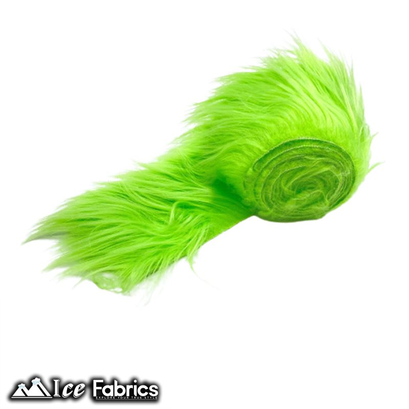 Shaggy Mohair Strips Ribbon Faux Fur Fabric Pre Cut Roll ICE FABRICS Lime Green