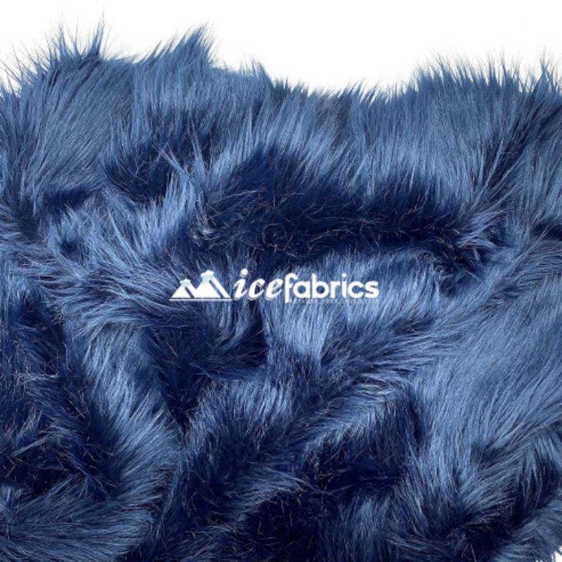 Shaggy Mohair Long Pile Faux Fur Fabric By The Yard ICE FABRICS Navy