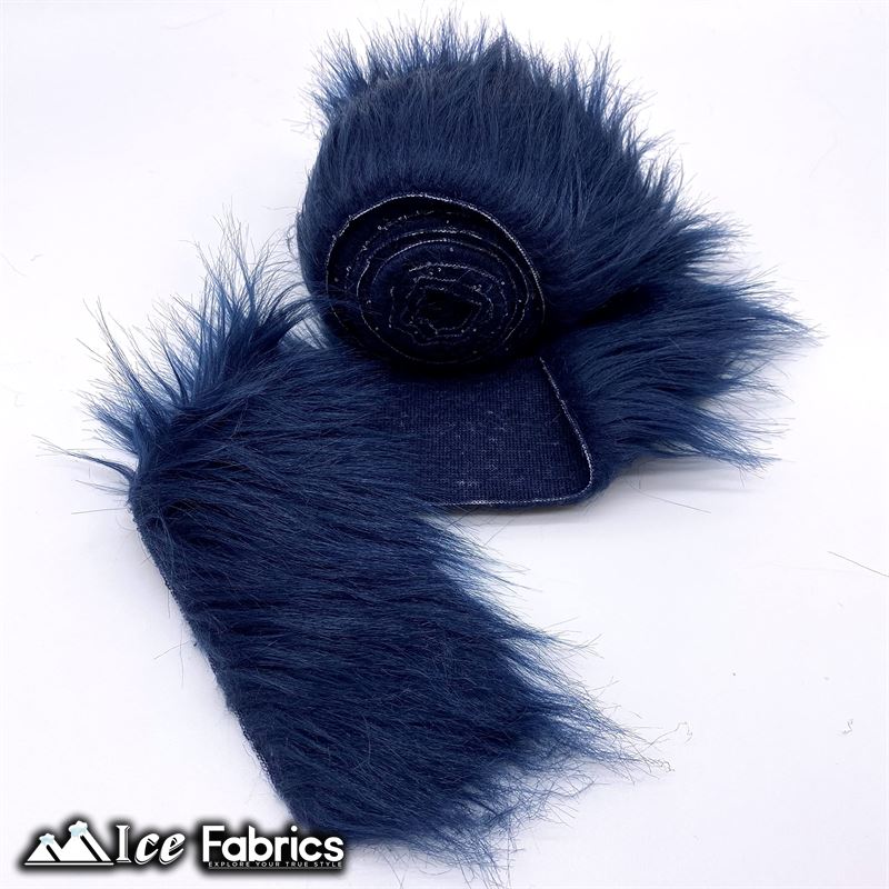 Shaggy Mohair Strips Ribbon Faux Fur Fabric Pre Cut Roll ICE FABRICS Navy
